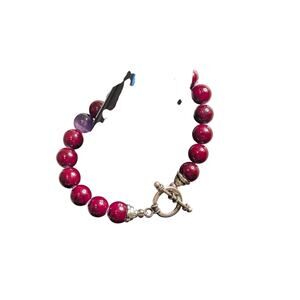 Wine Glass Bead & One Amethyst Stone Bead Non Magnetic Toggle Clasp Bracelet